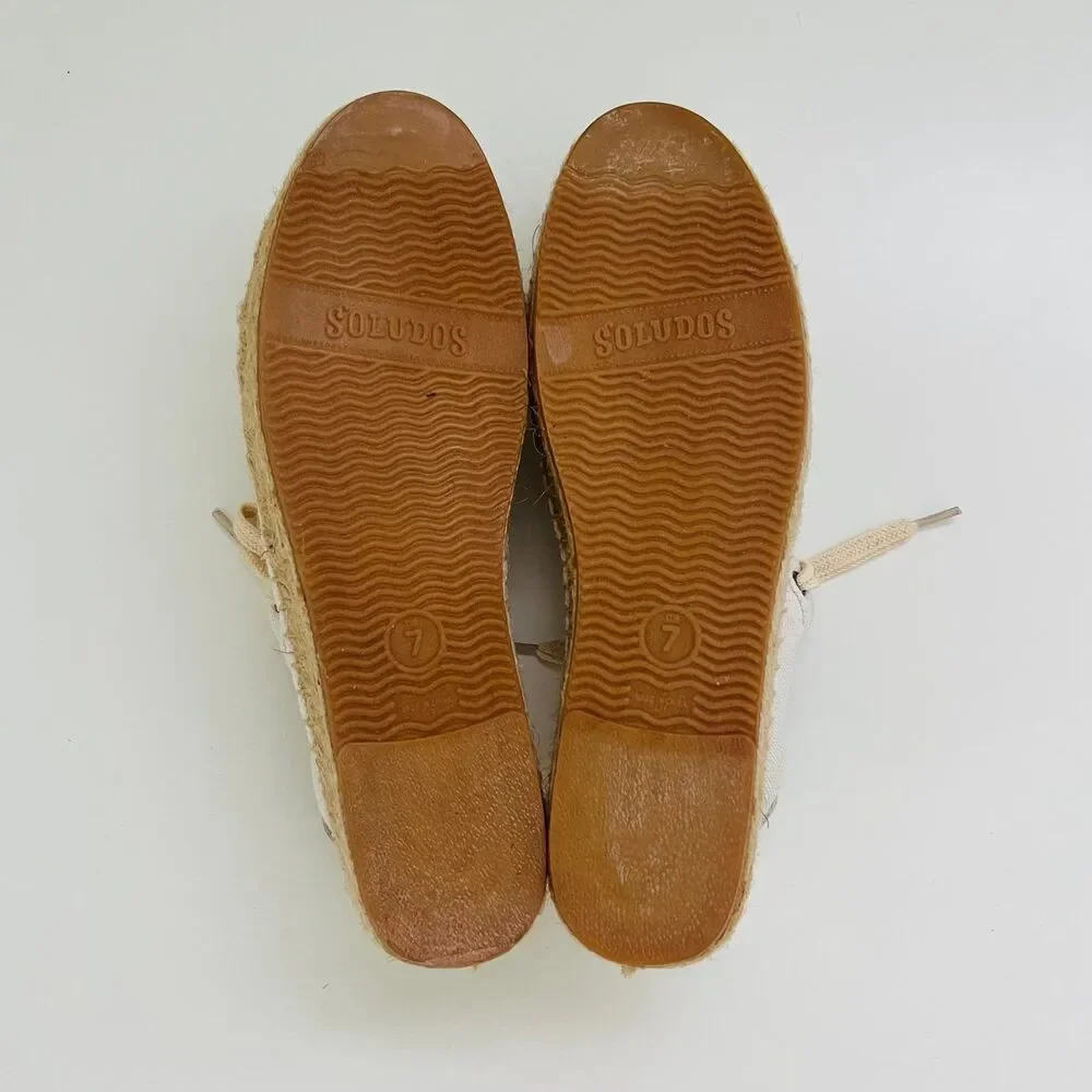 SOLUDOS Izzy Ivory Canvas Espadrille Lace Up Sneakers - US 7
